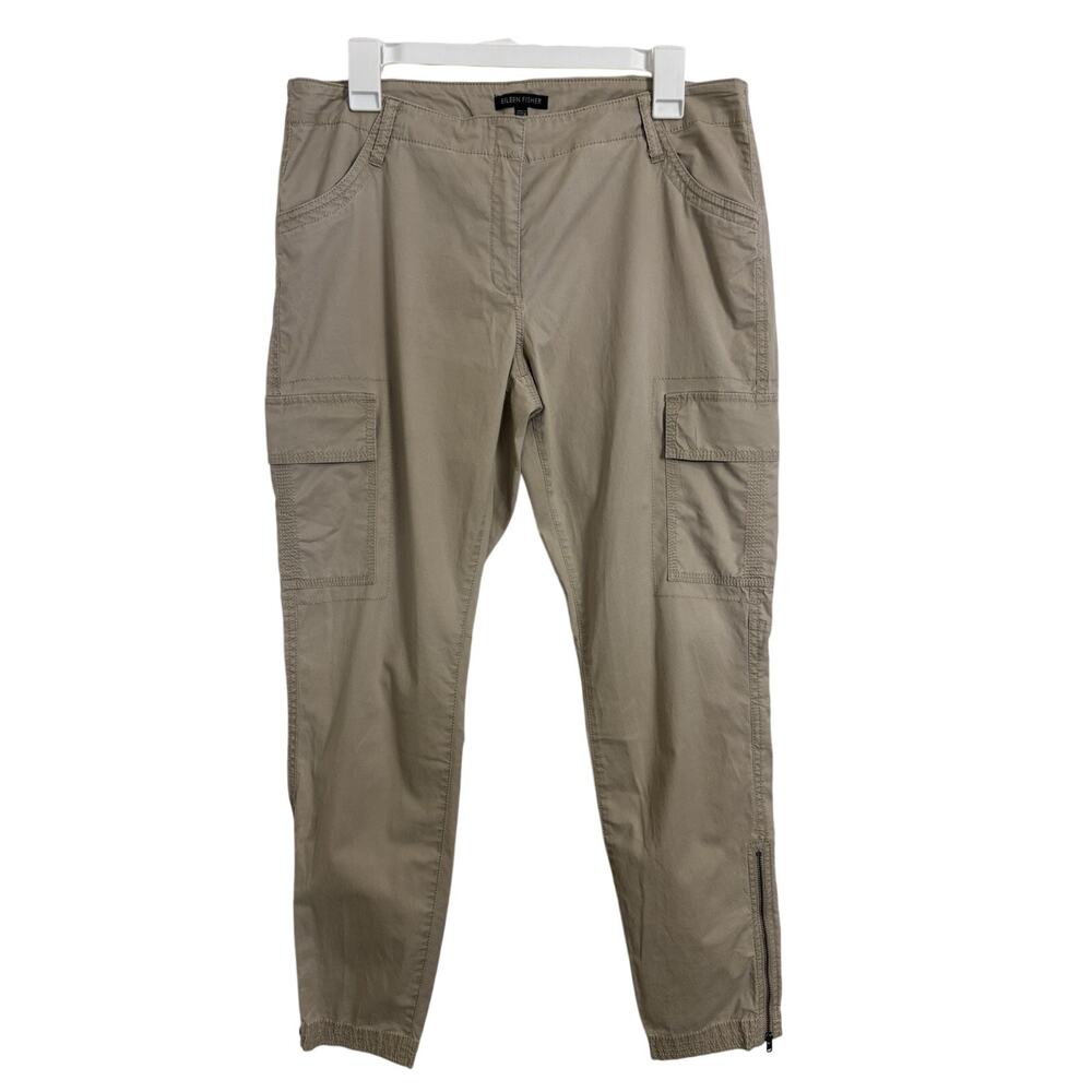 Eileen Fisher Khaki Cargo Pocket Pants Size 10 Ankle Zipper Casual Lyocell Blend